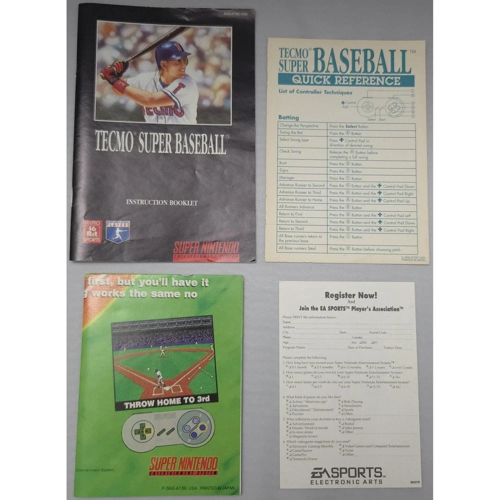 Tecmo Super Baseball SNES CIB - Tested - Unfilled Registration Card/ Rare Poster